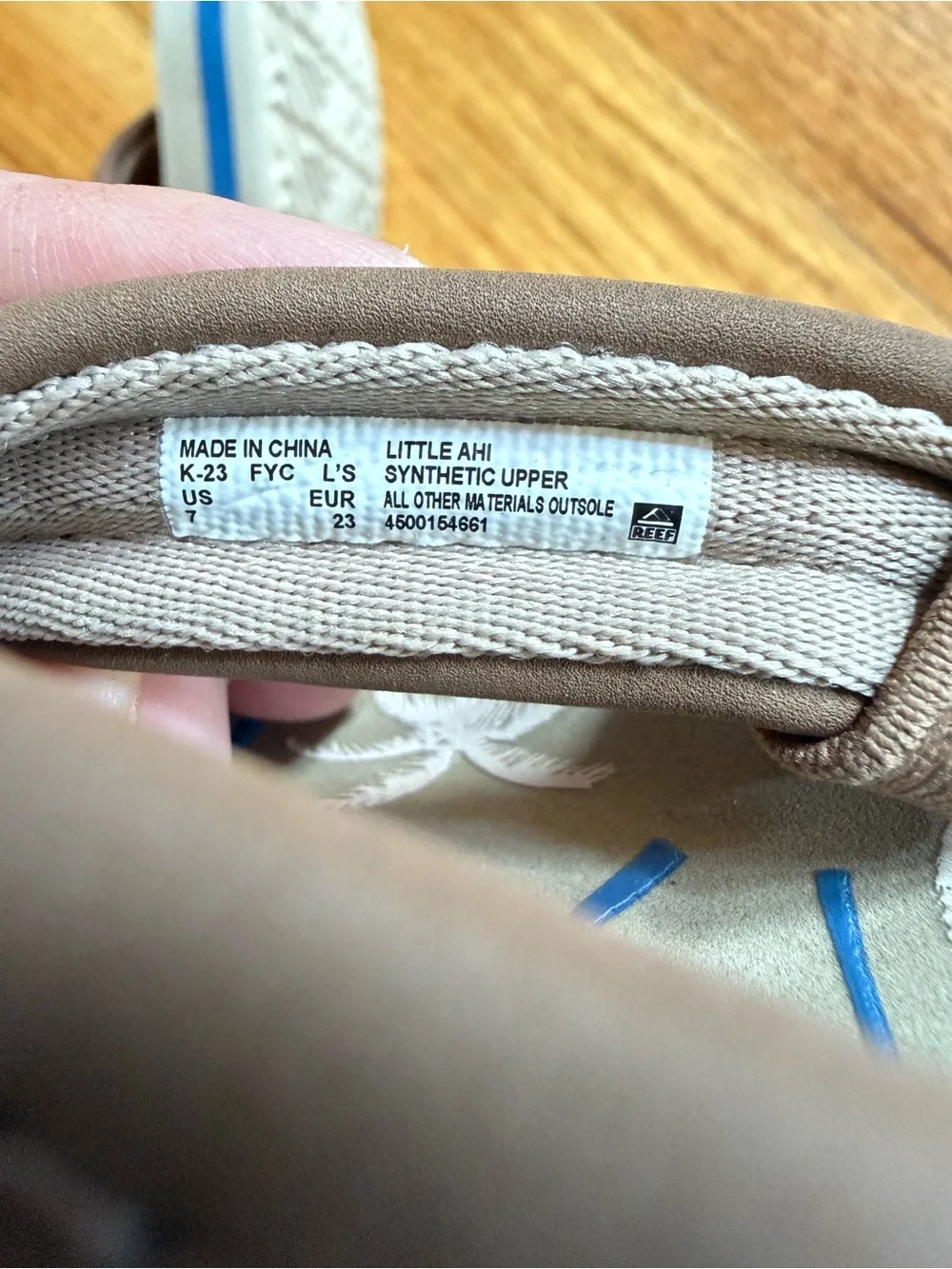Reef Kids Brown Flip Flop Sandals with Blue Palm Print